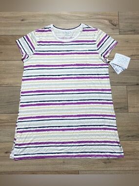 Cool Girl Womens Petal Knit Striped Short Sleeve Sleep Dress Size 1X Multicolor